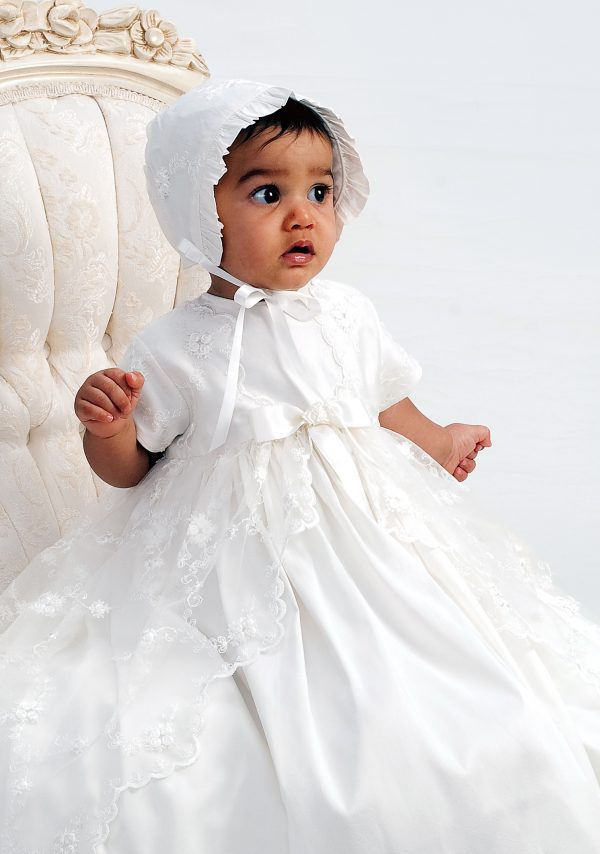 Christening Gown and Bonnet Ivory Silk Sarah Louise