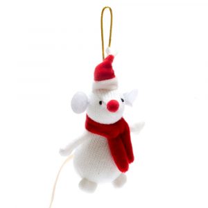 Knitted White Mouse Christmas Decoration