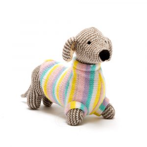 Best Years Knitted Sausage Dog Pastel Rattle Soft Toy