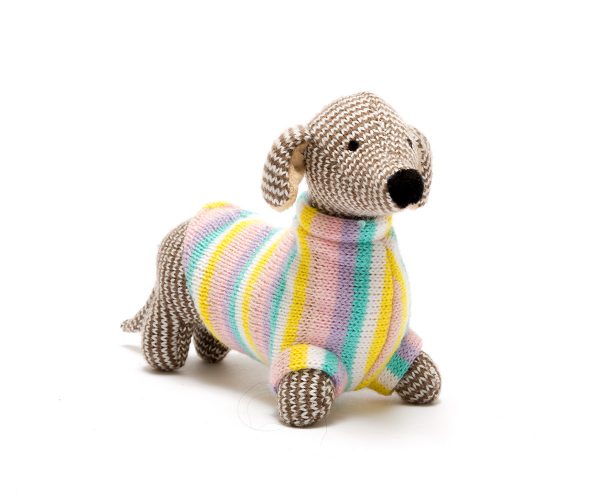 Best Years Knitted Sausage Dog Pastel Rattle Soft Toy