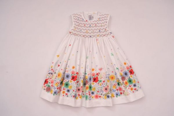 White Smocked Dress with Butterfly detail by Kidiwi