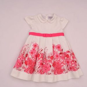 White, Red & Pink Floral Dress with ribbon by Kidiwi