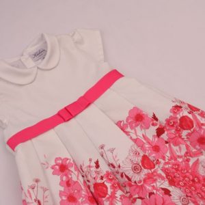 White, Red & Pink Floral Dress with ribbon by Kidiwi