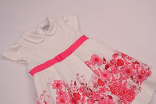 White, Red & Pink Floral Dress with ribbon by Kidiwi