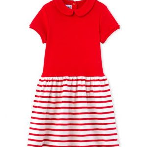 Girls Red/White Striped Dress Petit Bateau
