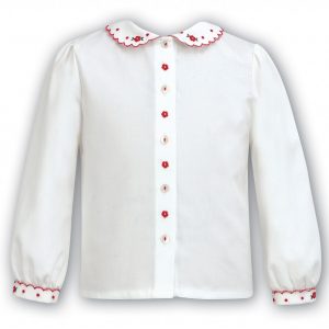 Sarah Louise Long sleeve blouse with red trim collar