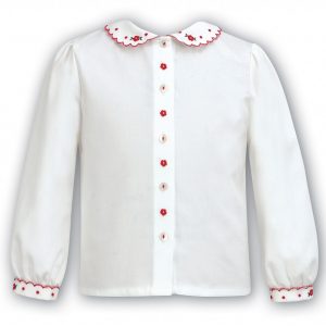 Sarah Louise Long sleeve blouse with red trim collar