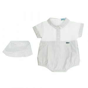8518 - Boys Romper & Hat - Grey/White
