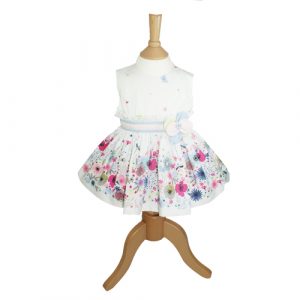 8524 - Girls Dress & Pants - White/ Multi