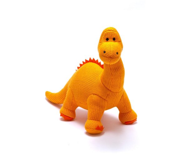 orange diplodocus dinosaur baby rattle