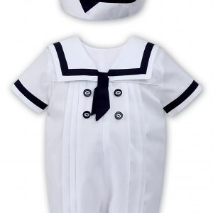 Sarah Louise Baby Boys White Sailor Shortie & Hat Set