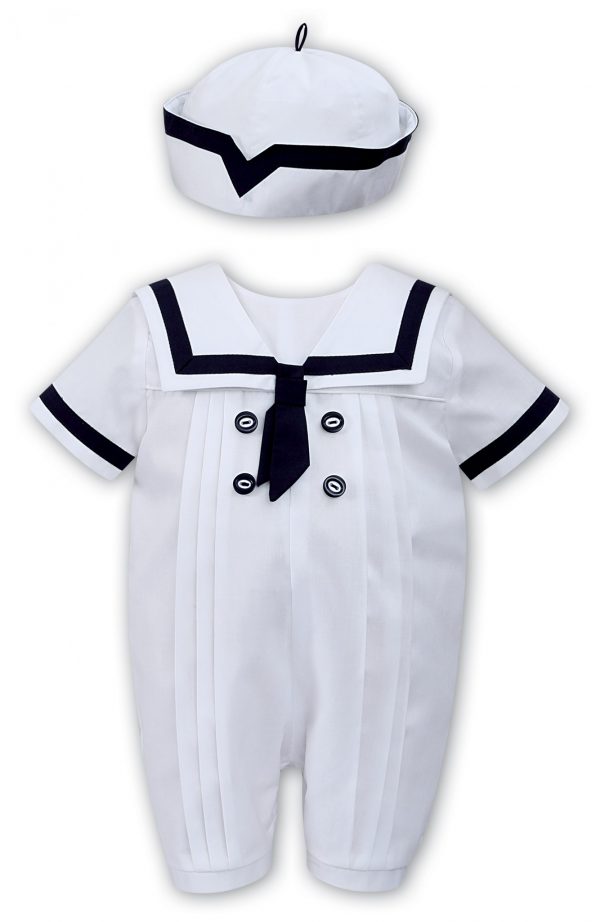 Sarah Louise Baby Boys White Sailor Shortie & Hat Set