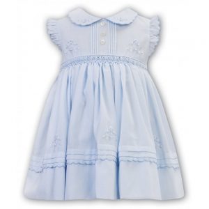 Sarah Louise Blue Smocked Short Sleeve Dress