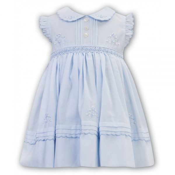 Sarah Louise Blue Smocked Short Sleeve Dress