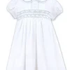Classic White & Blue Hand Smocked Dress by Sarah Louise