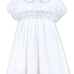 Classic White & Blue Hand Smocked Dress by Sarah Louise