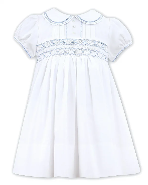Classic White & Blue Hand Smocked Dress by Sarah Louise