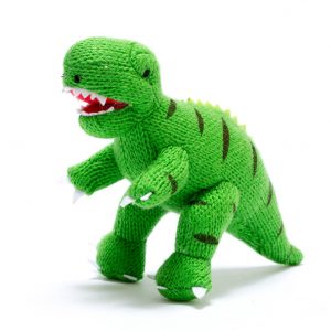 T Rex knitted dinosaur baby rattle