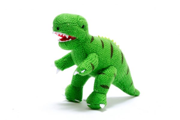 T Rex knitted dinosaur baby rattle