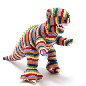 Stripey Knitted T-Rex Rattle