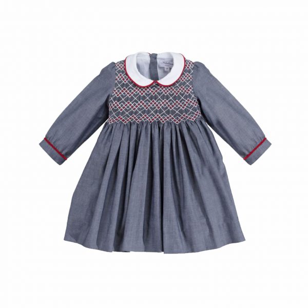 Long Sleeve Smocked Dress with Peter Pan Collar Kidiwi