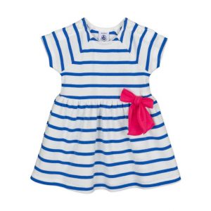 A sweet girls dress with fuchsia bow by Petit Bateau