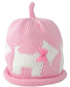 Merry Berries Pink scottie dog knitted baby hat