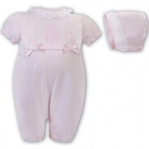 Sarah Louise Pink Summer Knit Romper and Bonnet