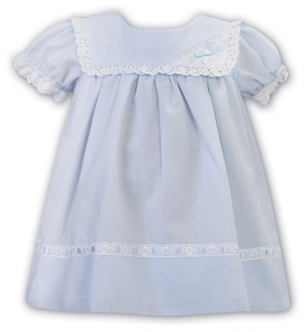 Sarah Louise Summer Square Collar Dress Blue - White