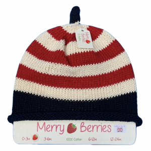 Cream / Red / Navy Stripe Baby Hat