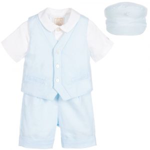 Baby Boy Pale Blue Linen 4 Piece Set Emile et Rose