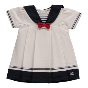 Horizon Jersey Sailor Dress with Hat & Pants, Navy & White