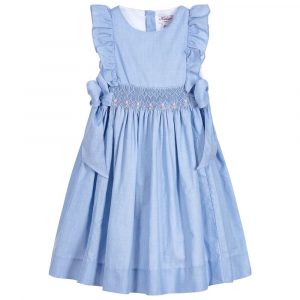 Girls Blue Hand Smocked Dress by Kidiwi