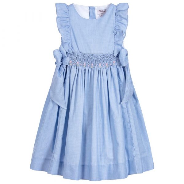 Girls Blue Hand Smocked Dress by Kidiwi