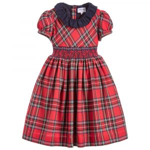 Girls Red Smocked Tartan Dress by Kidiwi