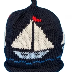 Merry Berries Navy cream Boat knitted baby hat