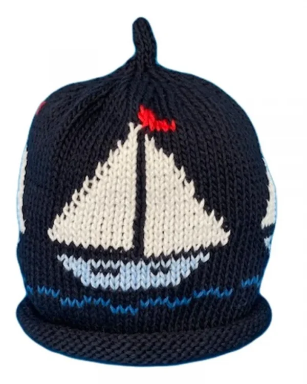 Merry Berries Navy cream Boat knitted baby hat