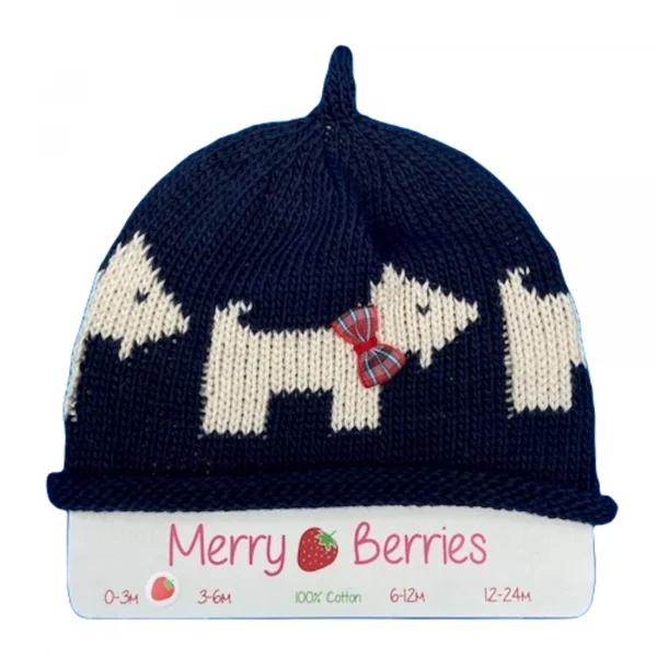 Merry Berries Navy scottie knitted baby hat