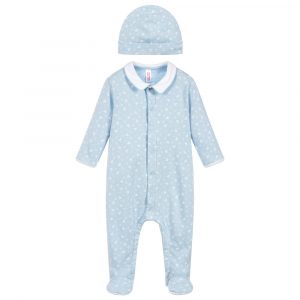 Boys Blue Cotton Babygrow and Hat Petit Bateau