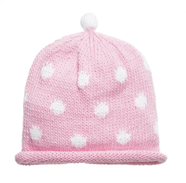 Merry Berries Pink white spot knitted baby hat