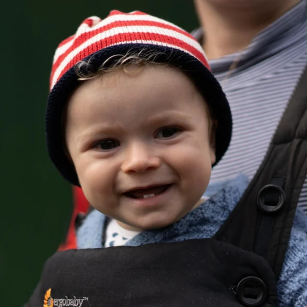 Merry Berries Cream / Red / Navy Stripe Baby Hat