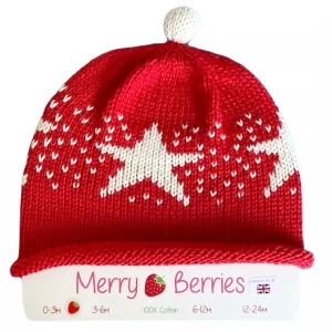 Merry Berries red with cream star baby hat