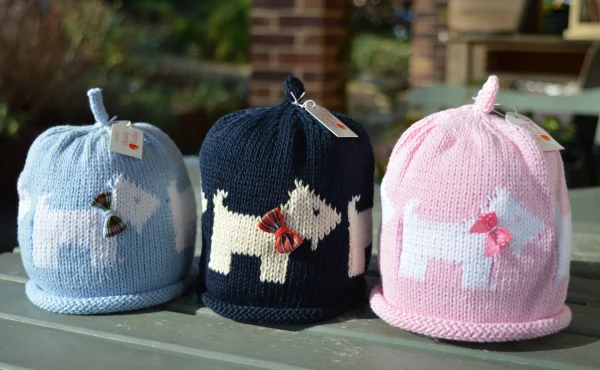 Merry Berries Navy scottie knitted baby hat