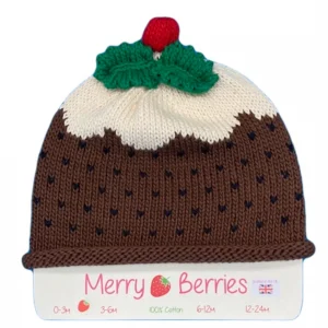 Merry Berries Christmas Pudding knitted baby hat