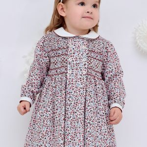 Poppy Red Floral Smocked Dress by Sarah Louise