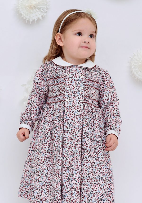 Poppy Red Floral Smocked Dress by Sarah Louise