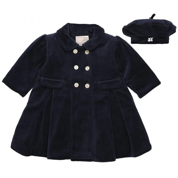 Rosanna Navy Velour Girls Coat & Hat Set by Emile et Rose