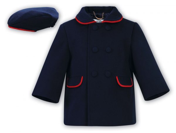Coat & Cap Navy Blue With Red Trim by Sarah Louise