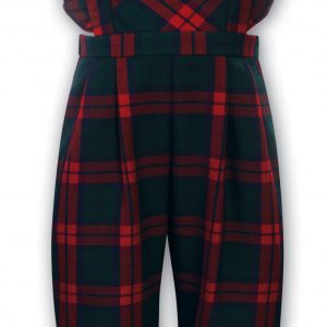 Sarah Louise Red and Green Tartan Dungaree Blouse Set