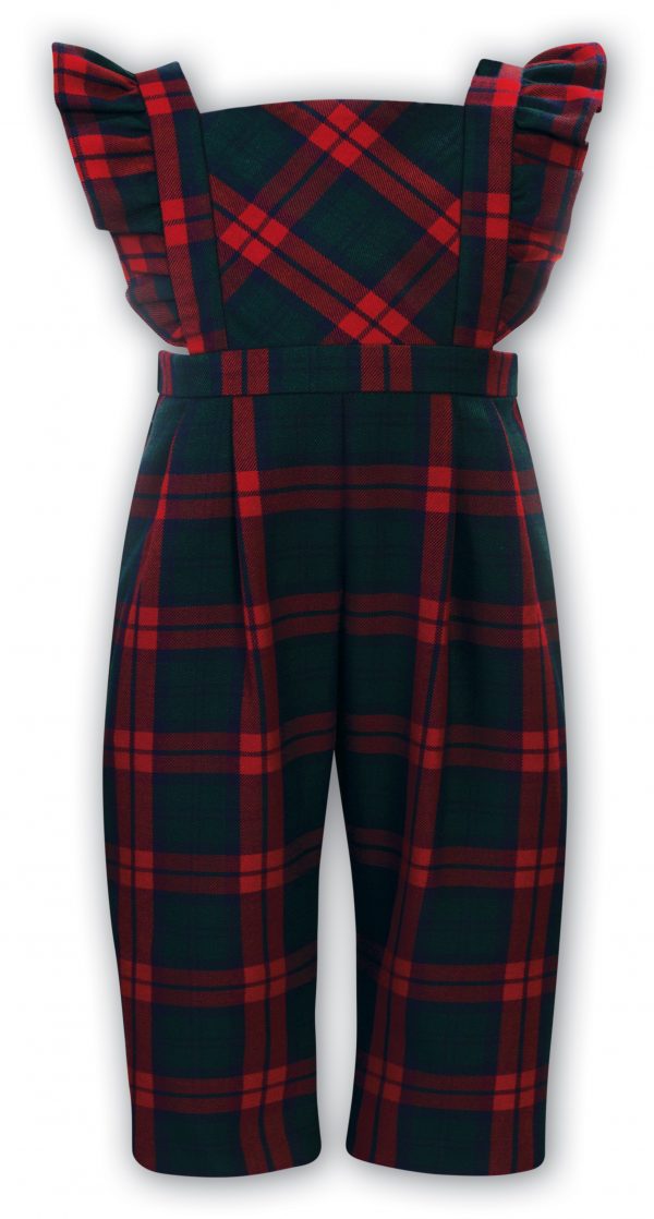 Sarah Louise Red and Green Tartan Dungaree Blouse Set